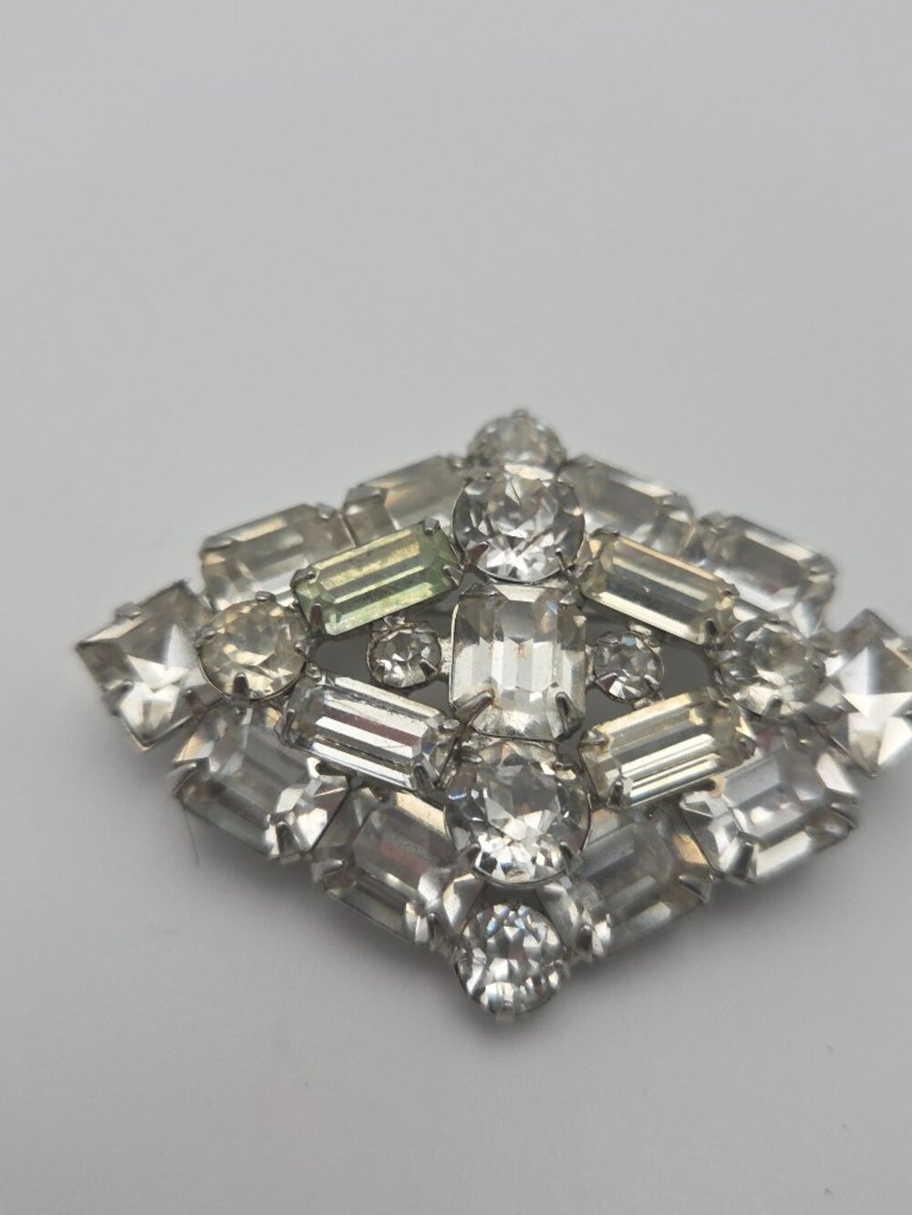 Vintage WEISS Clear Rhinestone Brooch – Rhodium Setting | Stunning Statement Pin